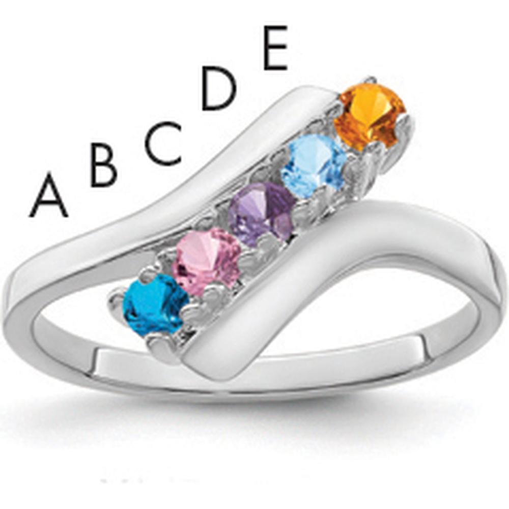 14K White Gold 5-Stone Multicolored Gemstone Ring with Prong Setting by Monteluci Fine Jewelry
