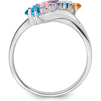 14K White Gold 5-Stone Multicolored Gemstone Ring with Prong Setting by Monteluci Fine Jewelry