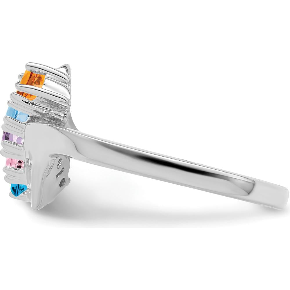 14K White Gold 5-Stone Multicolored Gemstone Ring with Prong Setting by Monteluci Fine Jewelry