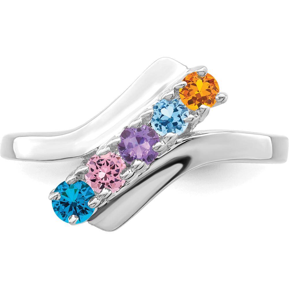 14K White Gold 5-Stone Multicolored Gemstone Ring with Prong Setting by Monteluci Fine Jewelry