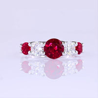 14K White Gold 5-Stone Ring with 1.40 Carat Round Lab-Grown Ruby and 0.74 Carat Round Lab-Grown Diamonds - 2.14 Carat Total Gem Weight - Covaloro Fine Jewelry