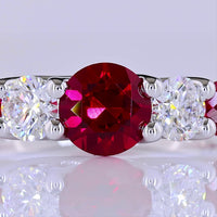 14K White Gold 5-Stone Ring with 1.40 Carat Round Lab-Grown Ruby and 0.74 Carat Round Lab-Grown Diamonds - 2.14 Carat Total Gem Weight - Covaloro Fine Jewelry