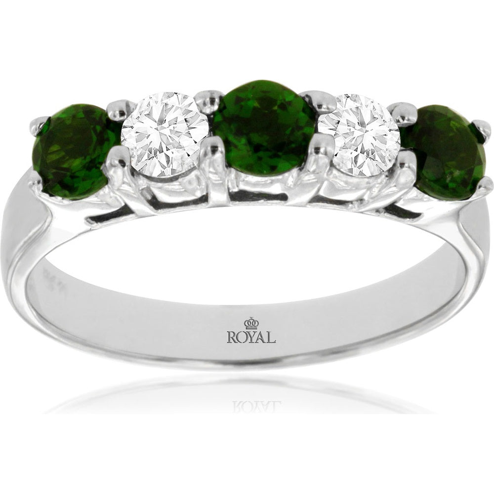 14K White Gold 5-Stone Ring with Round Diamonds and Round Russalite - 0.40 Carat Total Diamond Weight and 0.70 Carat Total Russalite Weight - Royal Jewelry