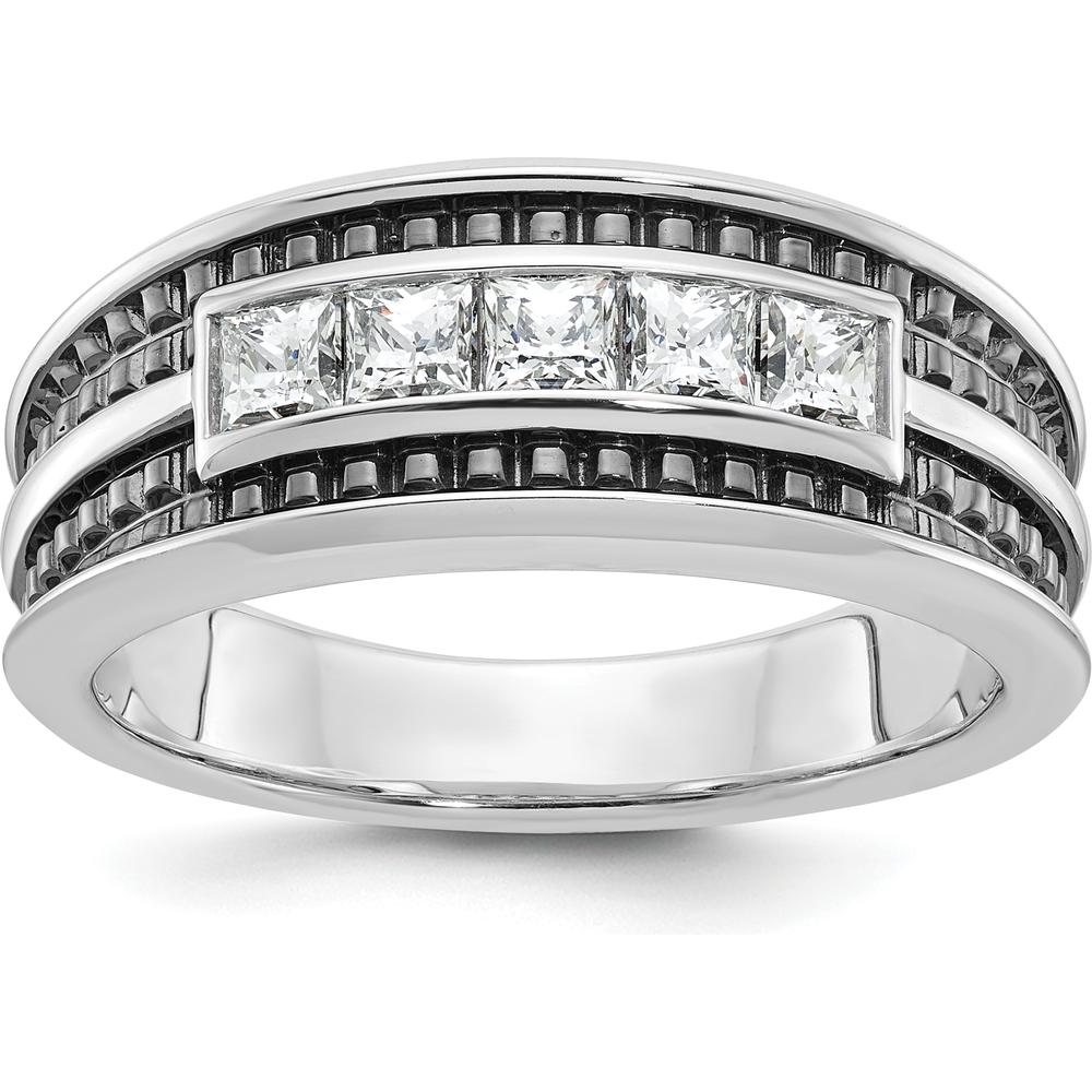 14K White Gold 5-Stone Square Diamond Ring with Black Rhodium - 0.16 Carats Total Diamond Weight by IBGoodman