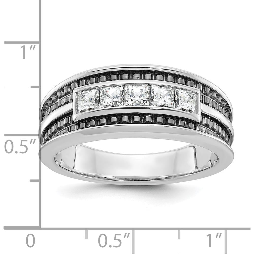 14K White Gold 5-Stone Square Diamond Ring with Black Rhodium - 0.16 Carats Total Diamond Weight by IBGoodman