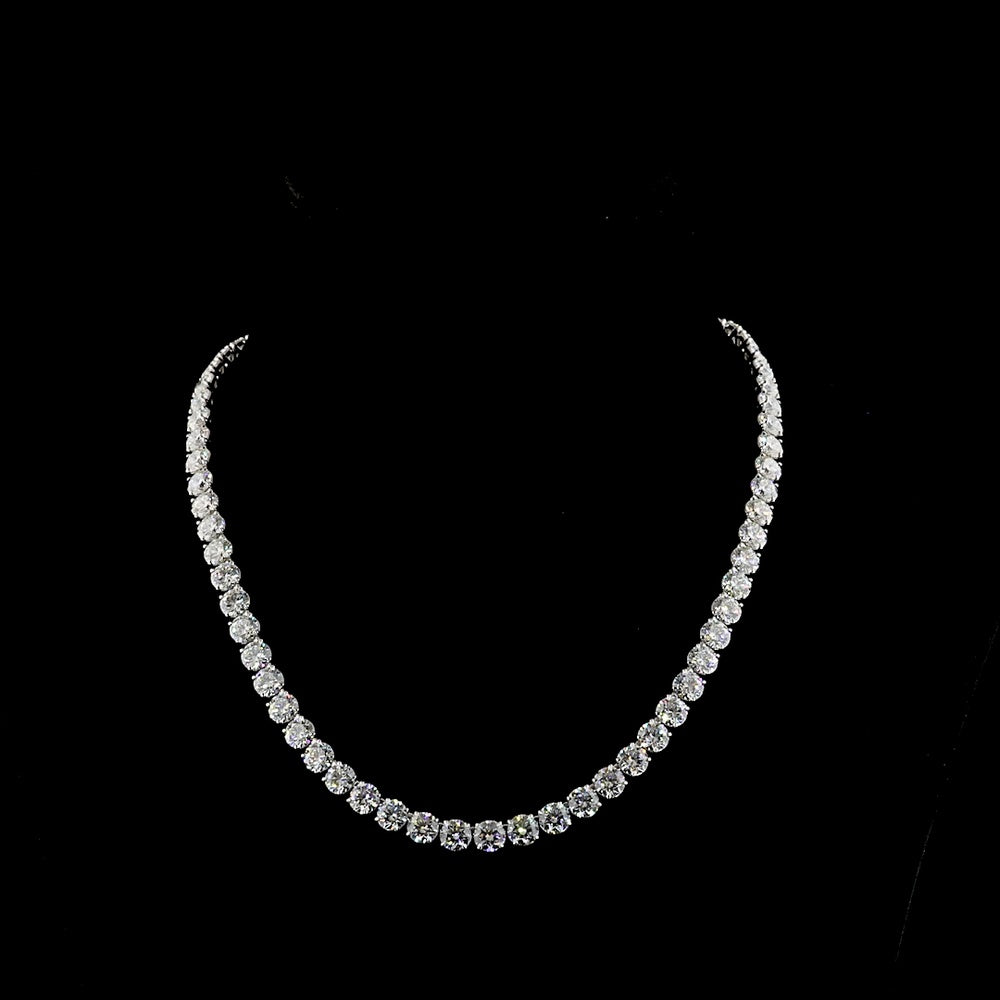 14K White Gold 50.25 Carat Round and Marquise Tennis Necklace with Prong Set Lab Diamonds - 76 Stones Total - Covaloro Fine Jewelry