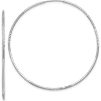 14K White Gold 50mm Diamond-Cut Endless Hoop Earrings - Polished Finish with Rhodium Plating by Oro Pregiato