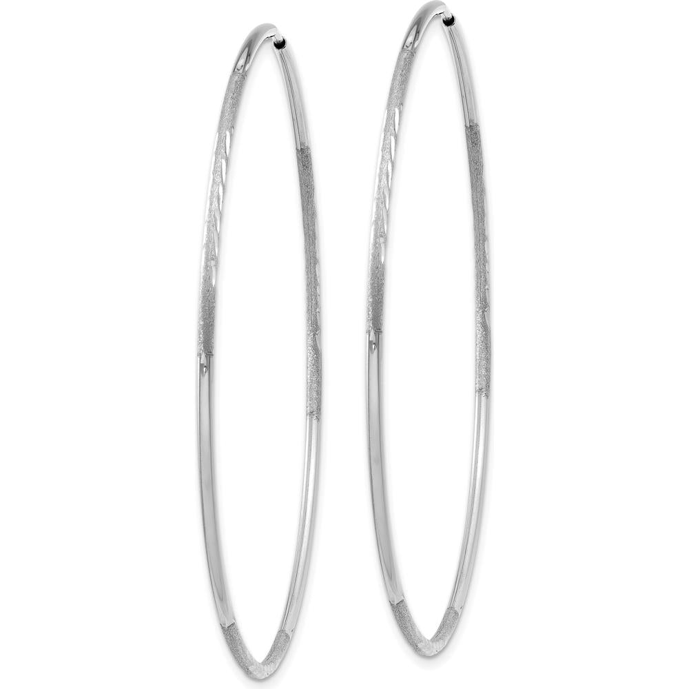14K White Gold 50mm Diamond-Cut Endless Hoop Earrings - Polished Finish with Rhodium Plating by Oro Pregiato