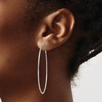 14K White Gold 50mm Diamond-Cut Endless Hoop Earrings - Polished Finish with Rhodium Plating by Oro Pregiato
