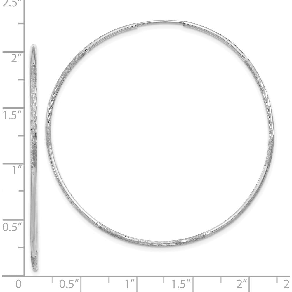 14K White Gold 50mm Diamond-Cut Endless Hoop Earrings - Polished Finish with Rhodium Plating by Oro Pregiato