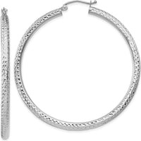 14K White Gold 50mm Diamond-Cut Hoop Earrings with Rhodium Plating by 0