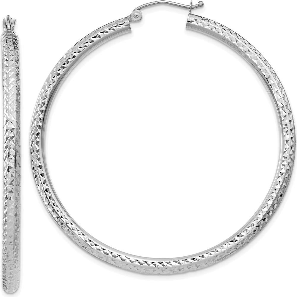 14K White Gold 50mm Diamond-Cut Hoop Earrings with Rhodium Plating by 0