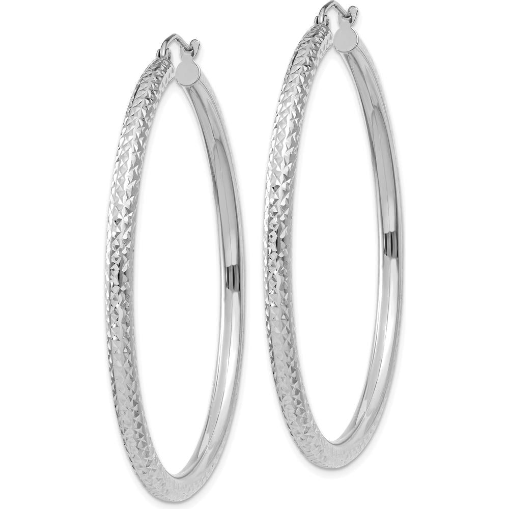 14K White Gold 50mm Diamond-Cut Hoop Earrings with Rhodium Plating by 0