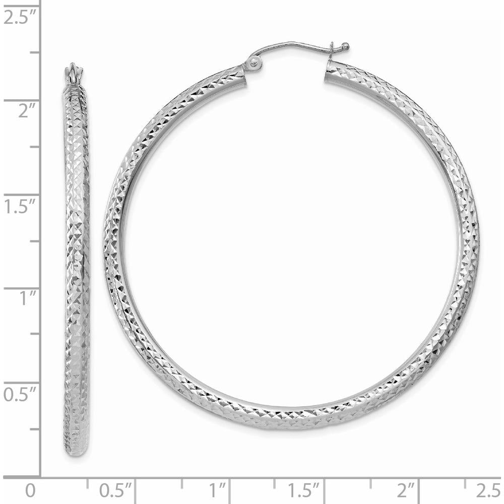 14K White Gold 50mm Diamond-Cut Hoop Earrings with Rhodium Plating by 0