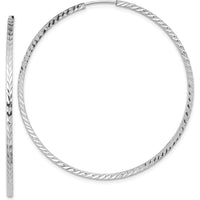14K White Gold 50mm Diamond-Cut Square Tube Endless Hoop Earrings - Polished Finish by 0