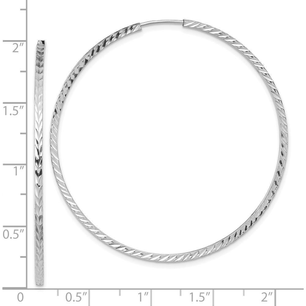 14K White Gold 50mm Diamond-Cut Square Tube Endless Hoop Earrings - Polished Finish by 0