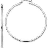 14K White Gold 50mm Polished Square Tube Hoop Earrings by 0