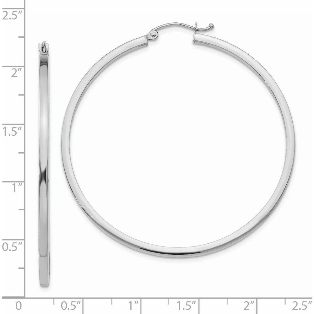 14K White Gold 50mm Polished Square Tube Hoop Earrings by 0