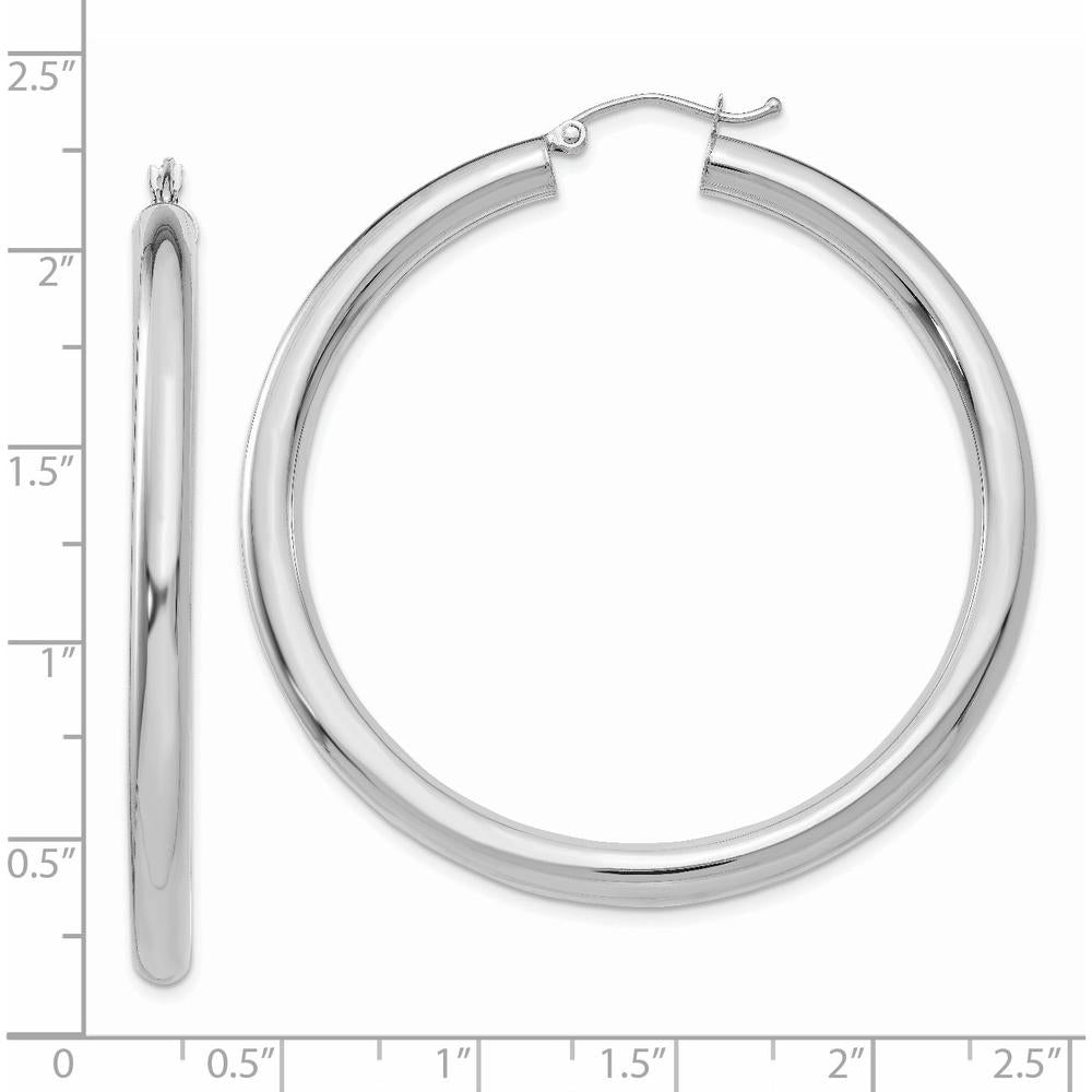 14K White Gold 50mm Polished Tube Hoop Earrings - 4mm Thickness by 0
