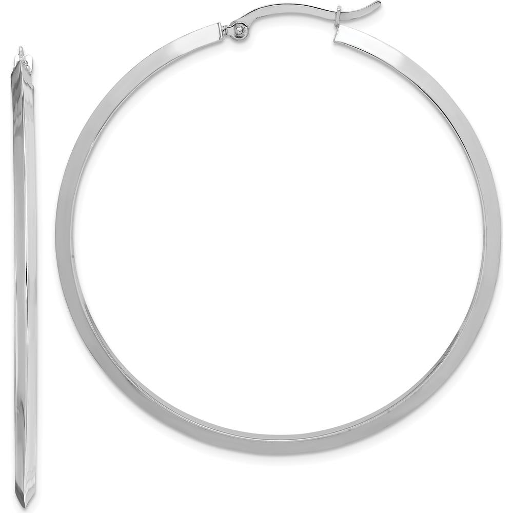 14K White Gold 52mm Polished Rhodium-Plated Large Hoop Earrings by 0