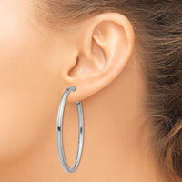 14K White Gold 52mm Polished Round Hoop Earrings with Omega Back Closure by Oro Pregiato