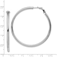 14K White Gold 52mm Polished Round Hoop Earrings with Omega Back Closure by Oro Pregiato