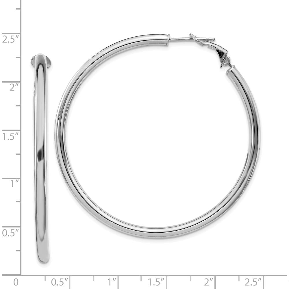 14K White Gold 52mm Polished Round Hoop Earrings with Omega Back Closure by Oro Pregiato