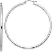 14K White Gold 55mm Square Tube Hoop Earrings with Rhodium Plating by 0
