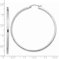 14K White Gold 55mm Square Tube Hoop Earrings with Rhodium Plating by 0
