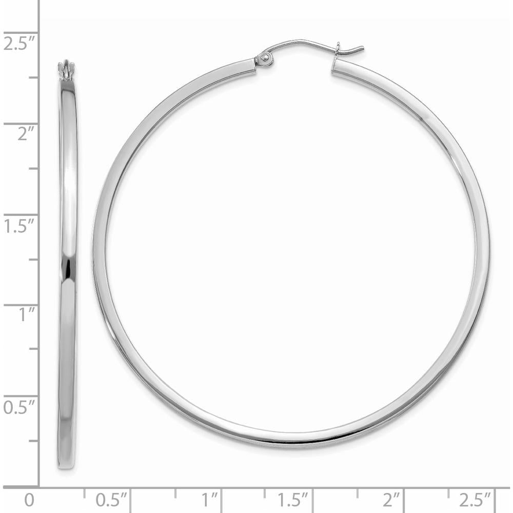 14K White Gold 55mm Square Tube Hoop Earrings with Rhodium Plating by 0