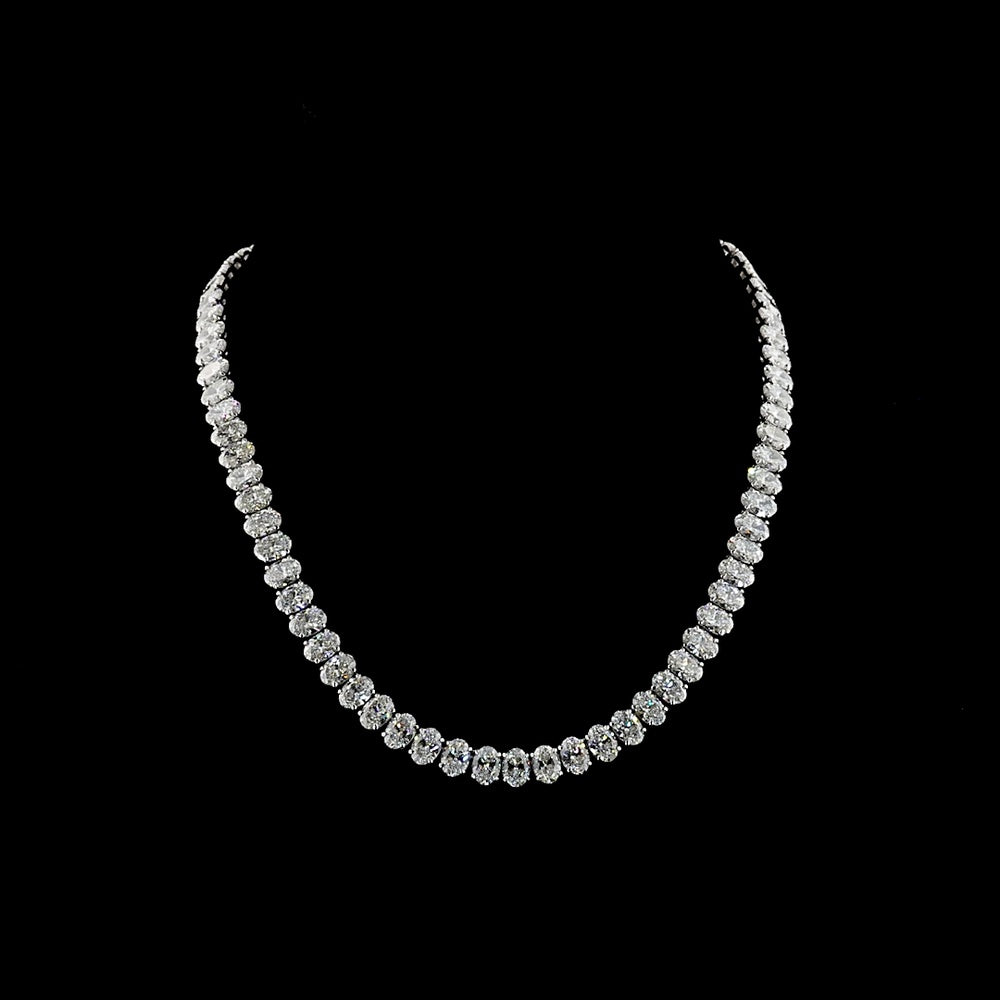 14K White Gold 56.56 Carat Tennis Necklace with North-South Oval Cut Lab Diamonds and Prong Setting - 78 Stones, E-F VS Clarity - Covaloro Fine Jewelry