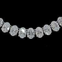 14K White Gold 56.56 Carat Tennis Necklace with North-South Oval Cut Lab Diamonds and Prong Setting - 78 Stones, E-F VS Clarity - Covaloro Fine Jewelry