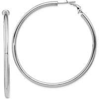 14K White Gold 57mm Polished Round Omega Back Hoop Earrings by Oro Pregiato