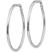 14K White Gold 57mm Polished Round Omega Back Hoop Earrings by Oro Pregiato