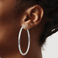 14K White Gold 57mm Polished Round Omega Back Hoop Earrings by Oro Pregiato
