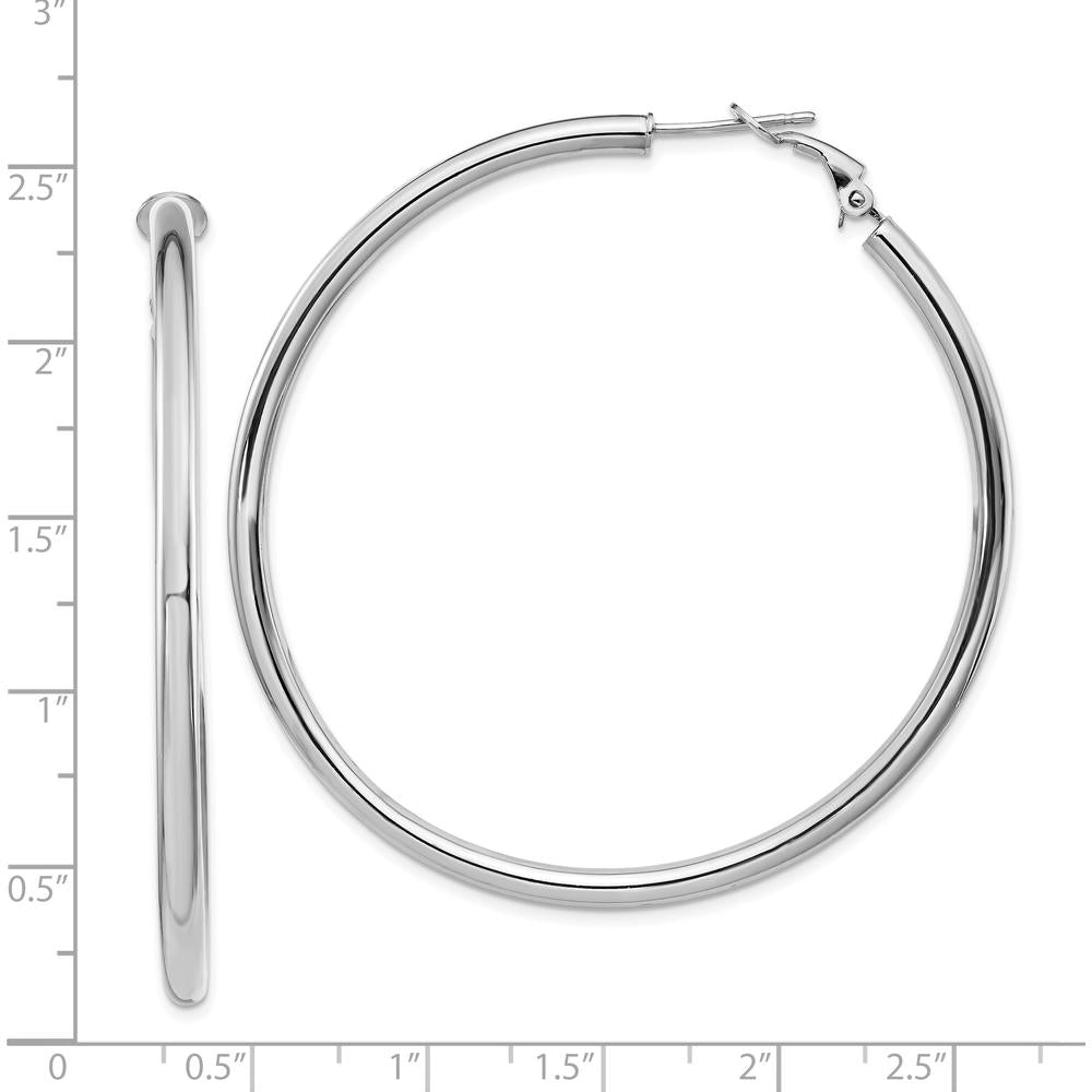 14K White Gold 57mm Polished Round Omega Back Hoop Earrings by Oro Pregiato