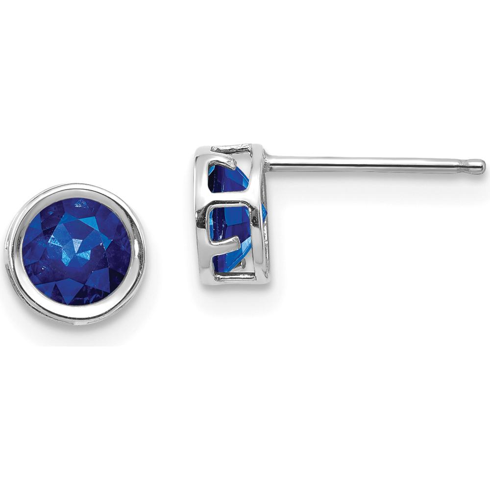 14K White Gold 5mm Bezel-Set Round Sapphire Stud Earrings - 0.70 Carat Total Gem Weight by Oro Pregiato