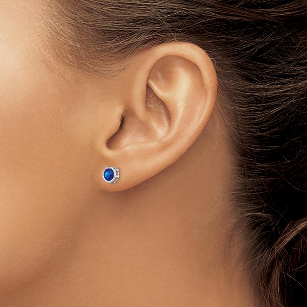 14K White Gold 5mm Bezel-Set Round Sapphire Stud Earrings - 0.70 Carat Total Gem Weight by Oro Pregiato