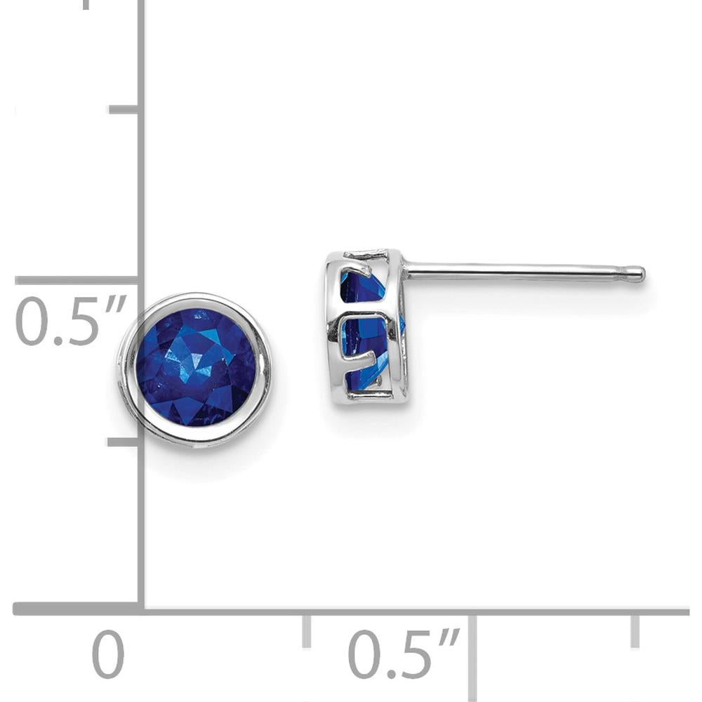 14K White Gold 5mm Bezel-Set Round Sapphire Stud Earrings - 0.70 Carat Total Gem Weight by Oro Pregiato