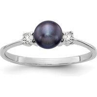 14K White Gold 5mm Black Freshwater Cultured Pearl and Diamond Ring - 0.078 Carat Total Diamond Weight by Monteluci Fine Jewelry