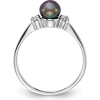14K White Gold 5mm Black Freshwater Cultured Pearl and Diamond Ring - 0.078 Carat Total Diamond Weight by Monteluci Fine Jewelry