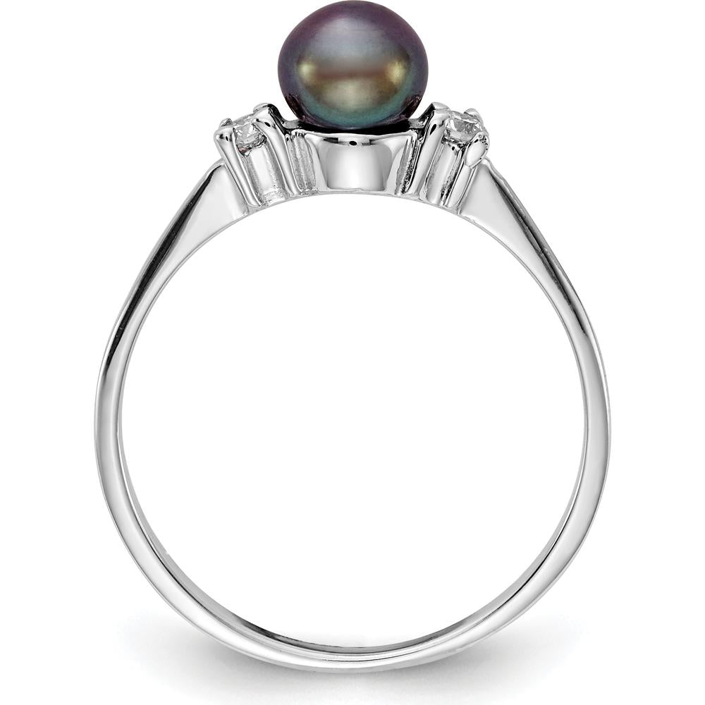 14K White Gold 5mm Black Freshwater Cultured Pearl and Diamond Ring - 0.078 Carat Total Diamond Weight by Monteluci Fine Jewelry