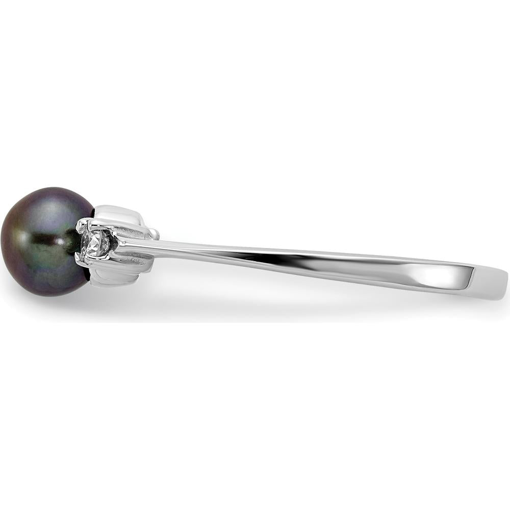 14K White Gold 5mm Black Freshwater Cultured Pearl and Diamond Ring - 0.078 Carat Total Diamond Weight by Monteluci Fine Jewelry