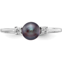 14K White Gold 5mm Black Freshwater Cultured Pearl and Diamond Ring - 0.078 Carat Total Diamond Weight by Monteluci Fine Jewelry