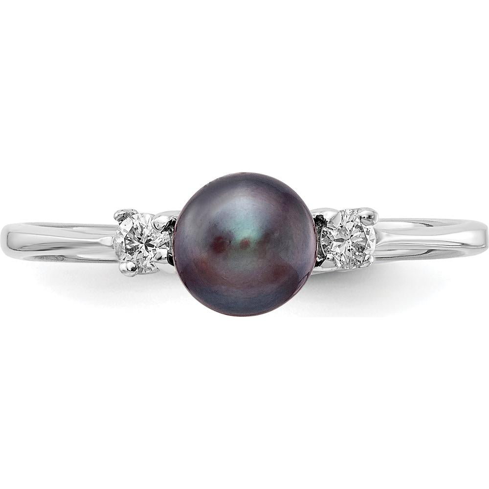 14K White Gold 5mm Black Freshwater Cultured Pearl and Diamond Ring - 0.078 Carat Total Diamond Weight by Monteluci Fine Jewelry
