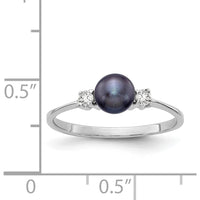 14K White Gold 5mm Black Freshwater Cultured Pearl and Diamond Ring - 0.078 Carat Total Diamond Weight by Monteluci Fine Jewelry