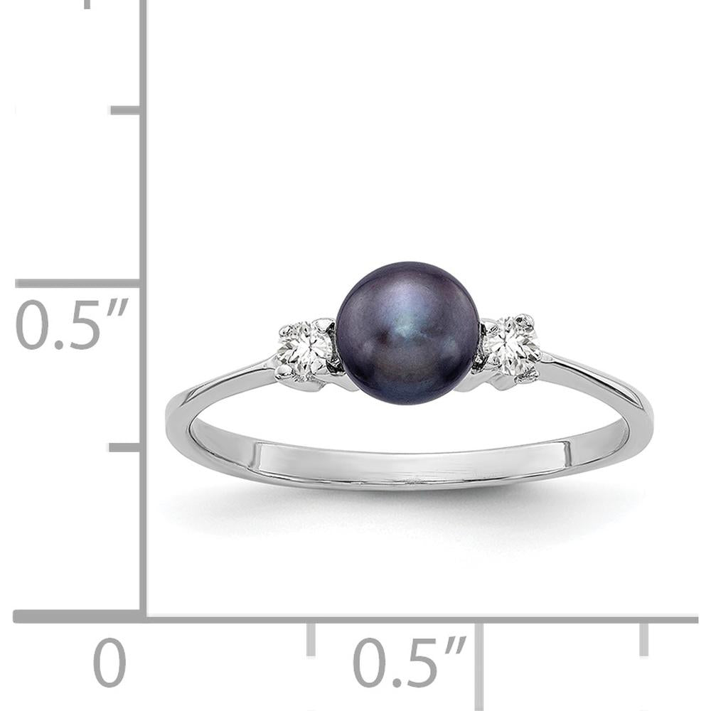14K White Gold 5mm Black Freshwater Cultured Pearl and Diamond Ring - 0.078 Carat Total Diamond Weight by Monteluci Fine Jewelry