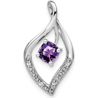 14K White Gold 5mm Cushion Amethyst and Round Diamond Leaf Pendant - 0.40 Carat Total Amethyst Weight by Lumare Gioia