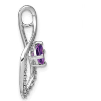 14K White Gold 5mm Cushion Amethyst and Round Diamond Leaf Pendant - 0.40 Carat Total Amethyst Weight by Lumare Gioia