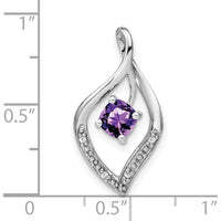 14K White Gold 5mm Cushion Amethyst and Round Diamond Leaf Pendant - 0.40 Carat Total Amethyst Weight by Lumare Gioia